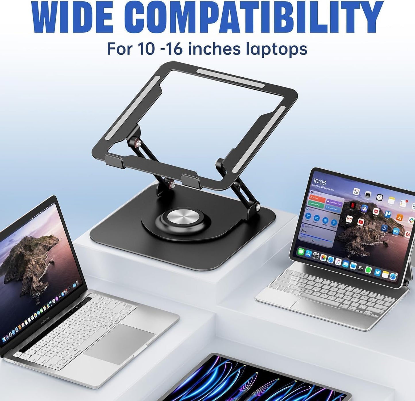 JOYEKY Laptop Stand for Desk, Adjustable Computer Stand with 360° Rotating Base, Ergonomic Laptop Riser for Collaborative Work, Foldable & Portable Laptop Stand, fits for All 10-16" Laptops (Grey)