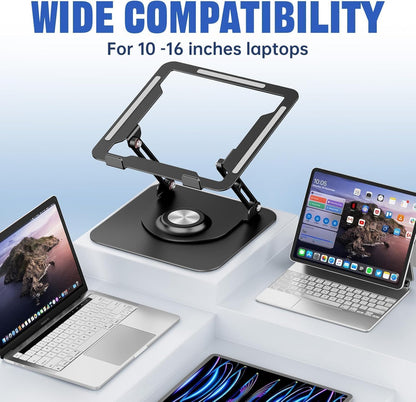 JOYEKY Laptop Stand for Desk, Adjustable Computer Stand with 360° Rotating Base, Ergonomic Laptop Riser for Collaborative Work, Foldable & Portable Laptop Stand, fits for All 10-16" Laptops (Grey)