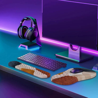 HAOCOO Keyboard Wrist Rest, Ergonomic Mouse Pad with Wrist Rest, 3 in 1 Keyboard and Mouse pad with Coaster Set, Memory Foam Wrist Support, Non-Slip PU Base for Home Office, Rose Gold Pink