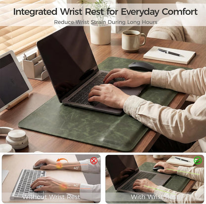 Magnetic Desk Mat System with Wrist Support 80×40cm, Premium Leather Desk Pad with Magnetic Accessories, Waterproof Non-Slip Desk Organizer for Office & Gaming
