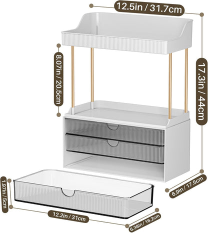 caktraie 12.2" W Makeup Organizer Drawers - 5 Tiers Bathroom Counter Organizer, Cosmetic Storage Drawer for Dresser Countertop and Bathroom Vanity for Large Skincare, Perfume, Clear