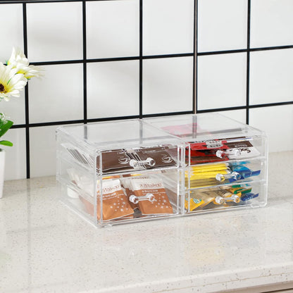 Cq acrylic Drawer Organizer with 3 Long Drawers,Stacking Office Supply Organizer and Desk Pen Storage and Stationary Organizer,Clear Makeup Storage Organizer for Palettes,Cosmetic, Beauty for Vanity