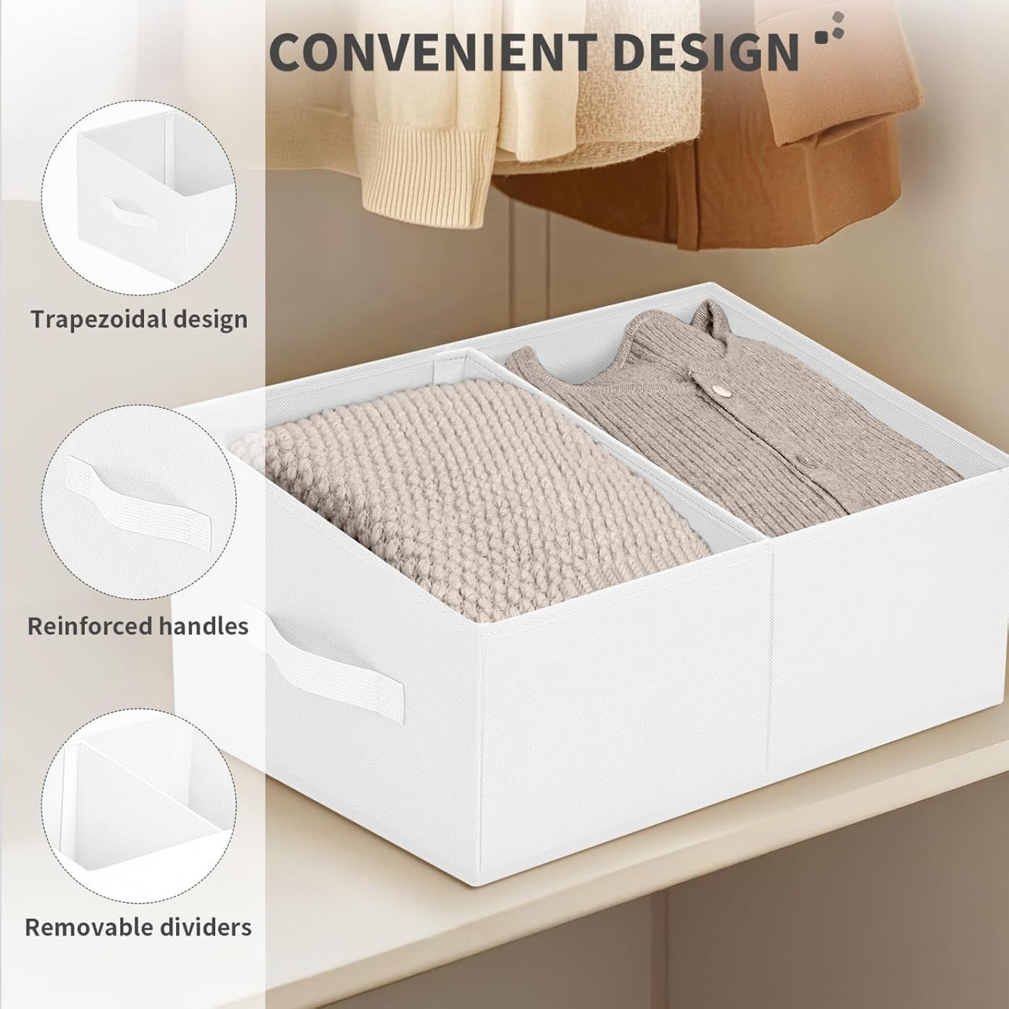 DIMJ Closet Storage Bins, 6 Pack Storage Baskets for Shelves, Foldable Closet Organizer with Handle, Linen Closet Organizers and Storage for Clothes, Toys, Towel, Books (Black)