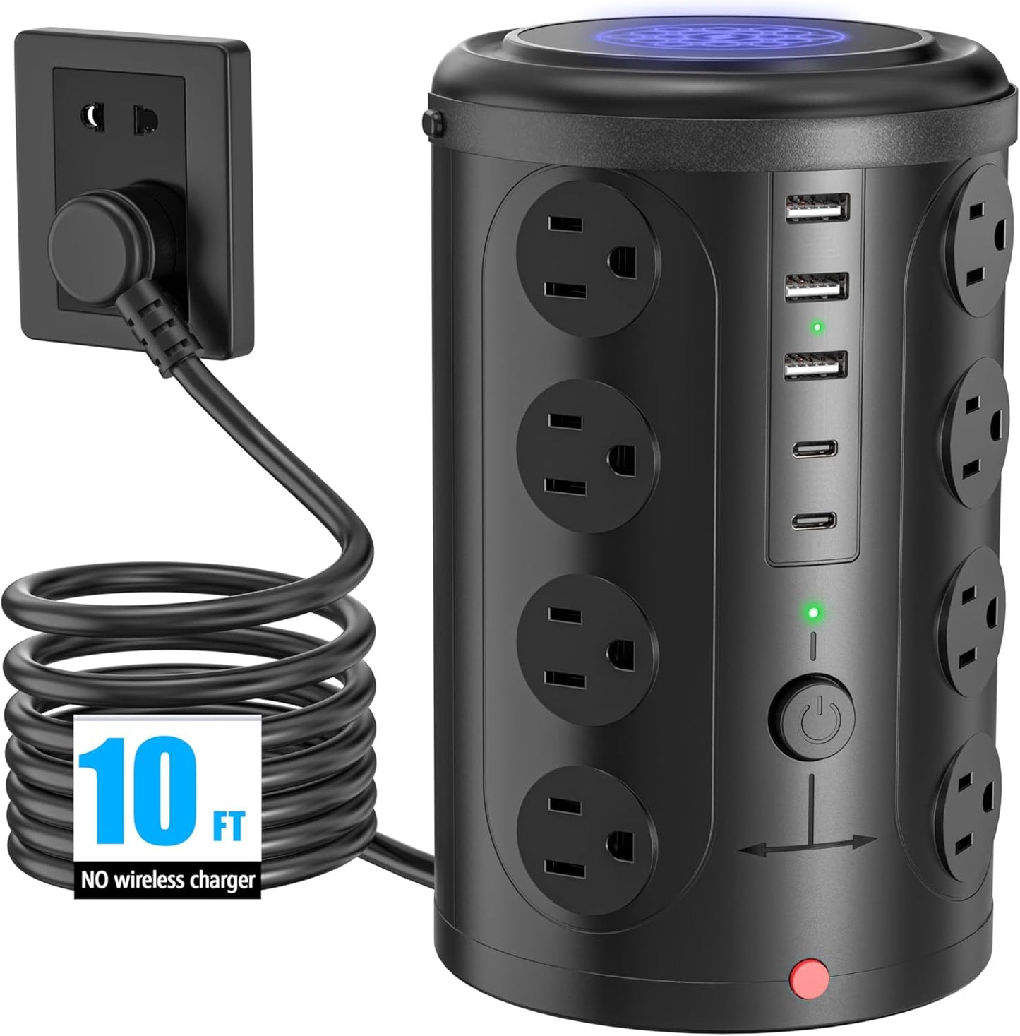 Surge Protector Power Strip - Desk Charging Station with 15W Wireless Charger, Multiple Outlets Charging Station with 16 2300J AC Outlets & 5 USB (2 USB C) Port, for Home, Office, Dorm Room