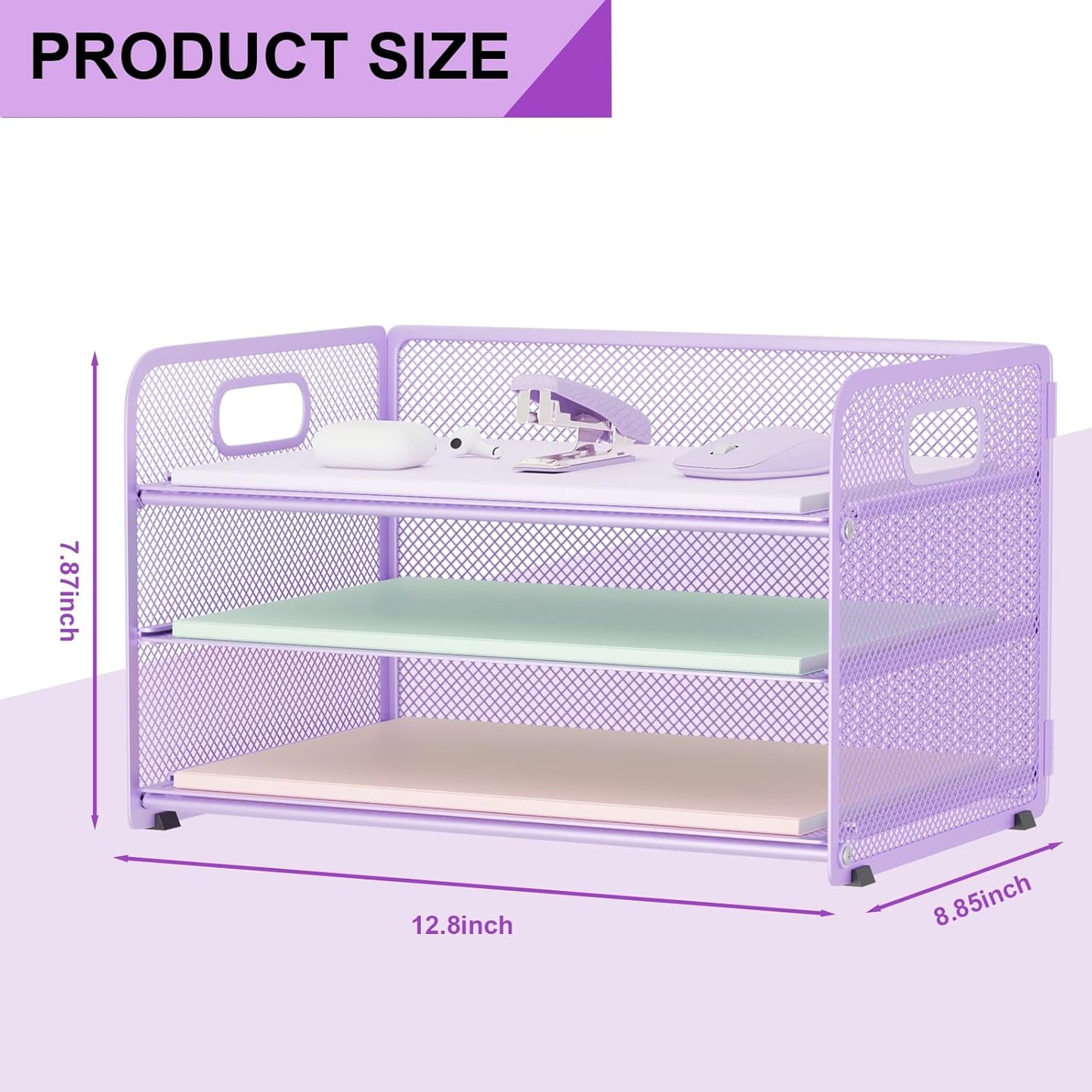 3 Tier Paper Letter Tray Organizer for Desk, Mesh File Folder Document Organizer with Handle for Home Office Supplies Desktop Accessories, Black