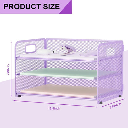 3 Tier Paper Letter Tray Organizer for Desk, Mesh File Folder Document Organizer with Handle for Home Office Supplies Desktop Accessories, Black