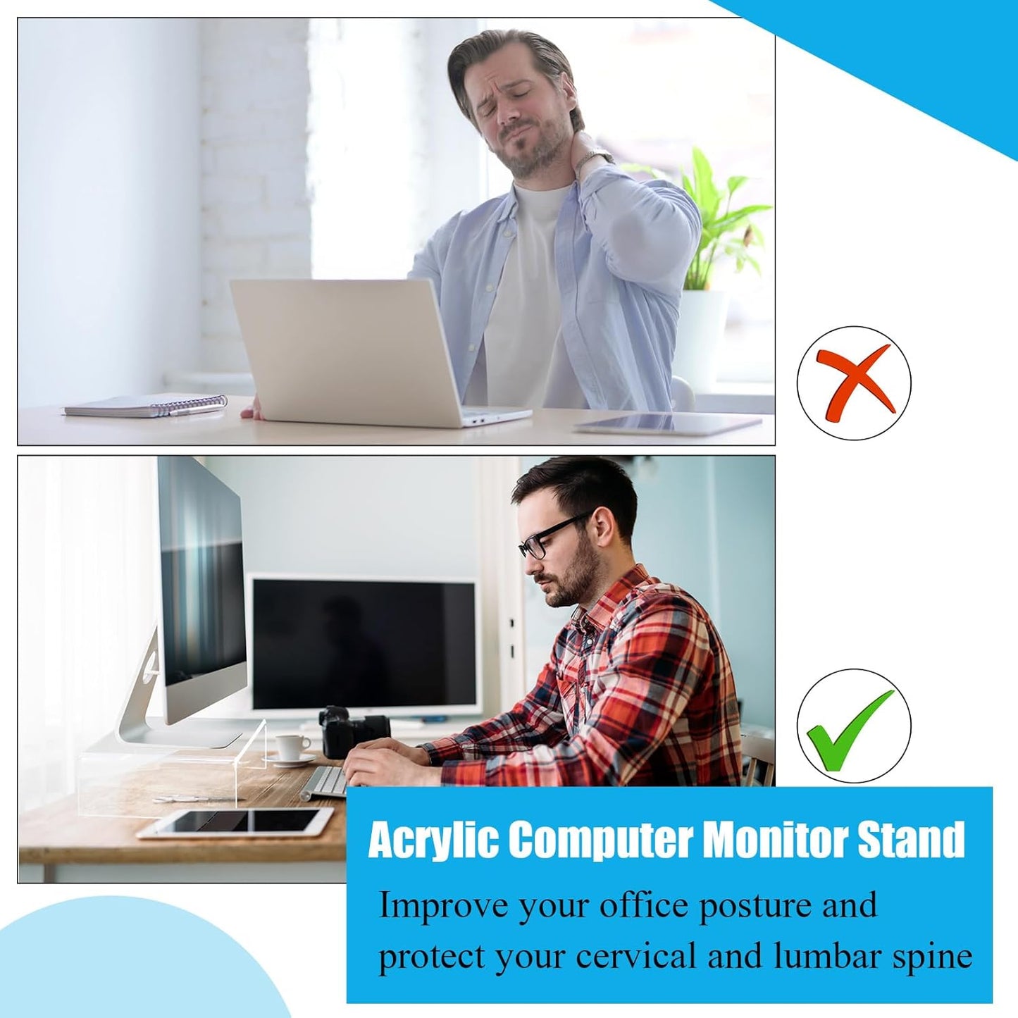 Jetec 2 Pcs Acrylic Monitor Stand Desktop Video Acrylic Monitor Riser Desk Shelf Computer Stand for Laptop TV Computer Screen Desk Organizer Teacher's Day Supplies (Clear, 12 x 8 x 3 Inch)