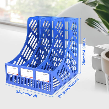 Desk File Organizer,3 Sections Upright Mesh Desktop Organizer,File Sorter Letter Paper File Holder for Home, Office & Classroom- Blue