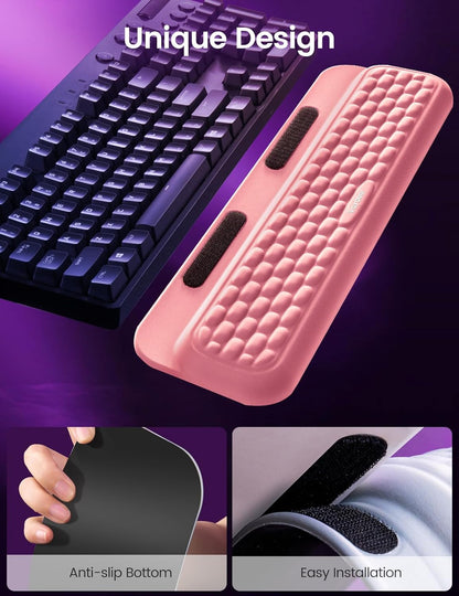 Vaydeer Wrist Rest with Stickers, Full 100% Mechanical Keyboard Rest Support Pad, Desk Ergonomic Cushion for Computer Typing Office Work Home Gaming, Soft Memory Foam Arm Palm Hand Pain Relief-Pink