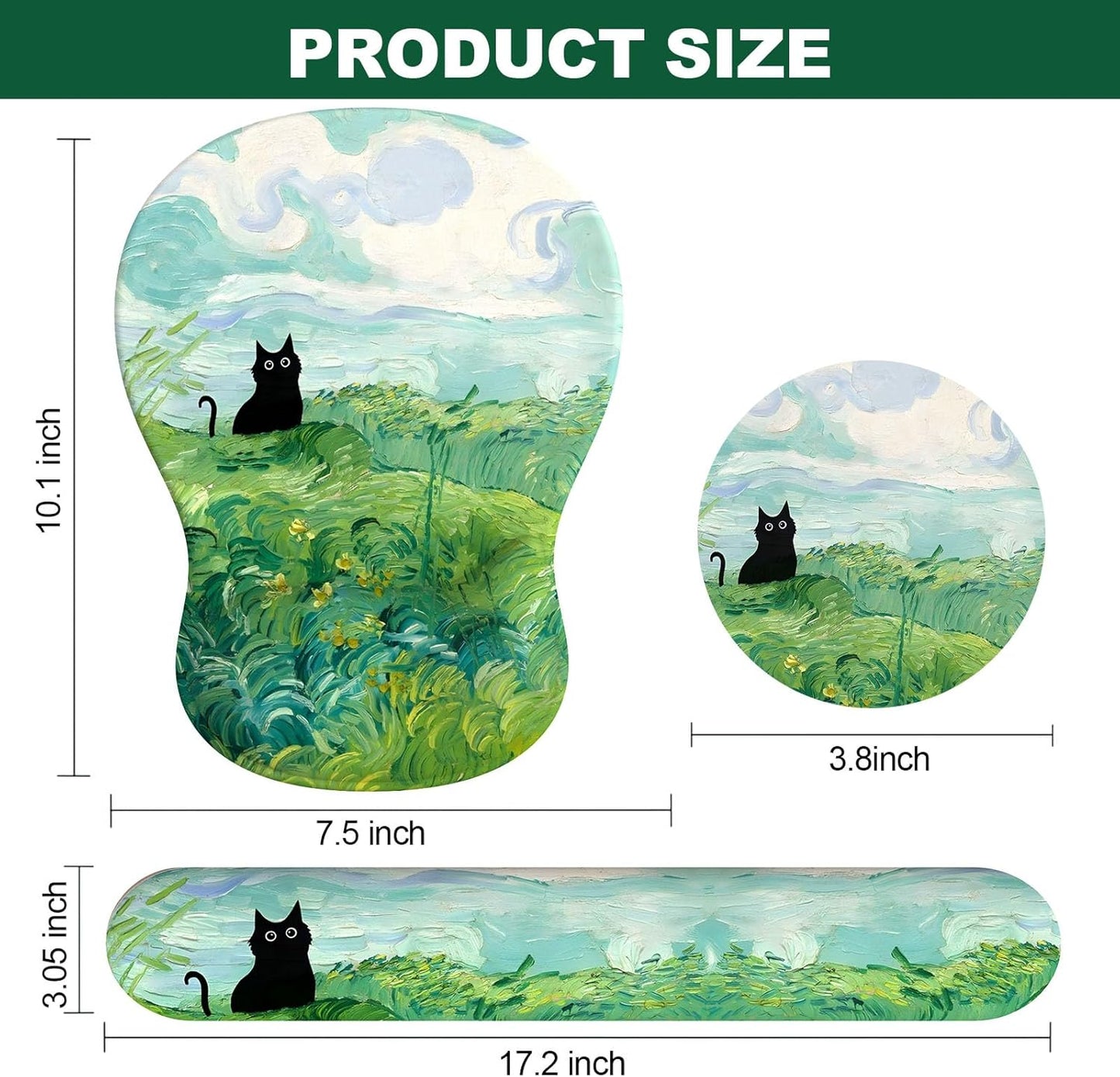 Ergonomic Mouse Pad with Wrist Rest and Keyboard Wrist Rest, Black Mousepad and Wrist Rest for Computer Keyboard, Pain Relief, Non-Slip PU Base, Gel Mouse Pad with Wrist Support for Gaming, Office