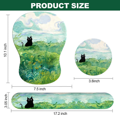 Ergonomic Mouse Pad with Wrist Rest and Keyboard Wrist Rest, Black Mousepad and Wrist Rest for Computer Keyboard, Pain Relief, Non-Slip PU Base, Gel Mouse Pad with Wrist Support for Gaming, Office