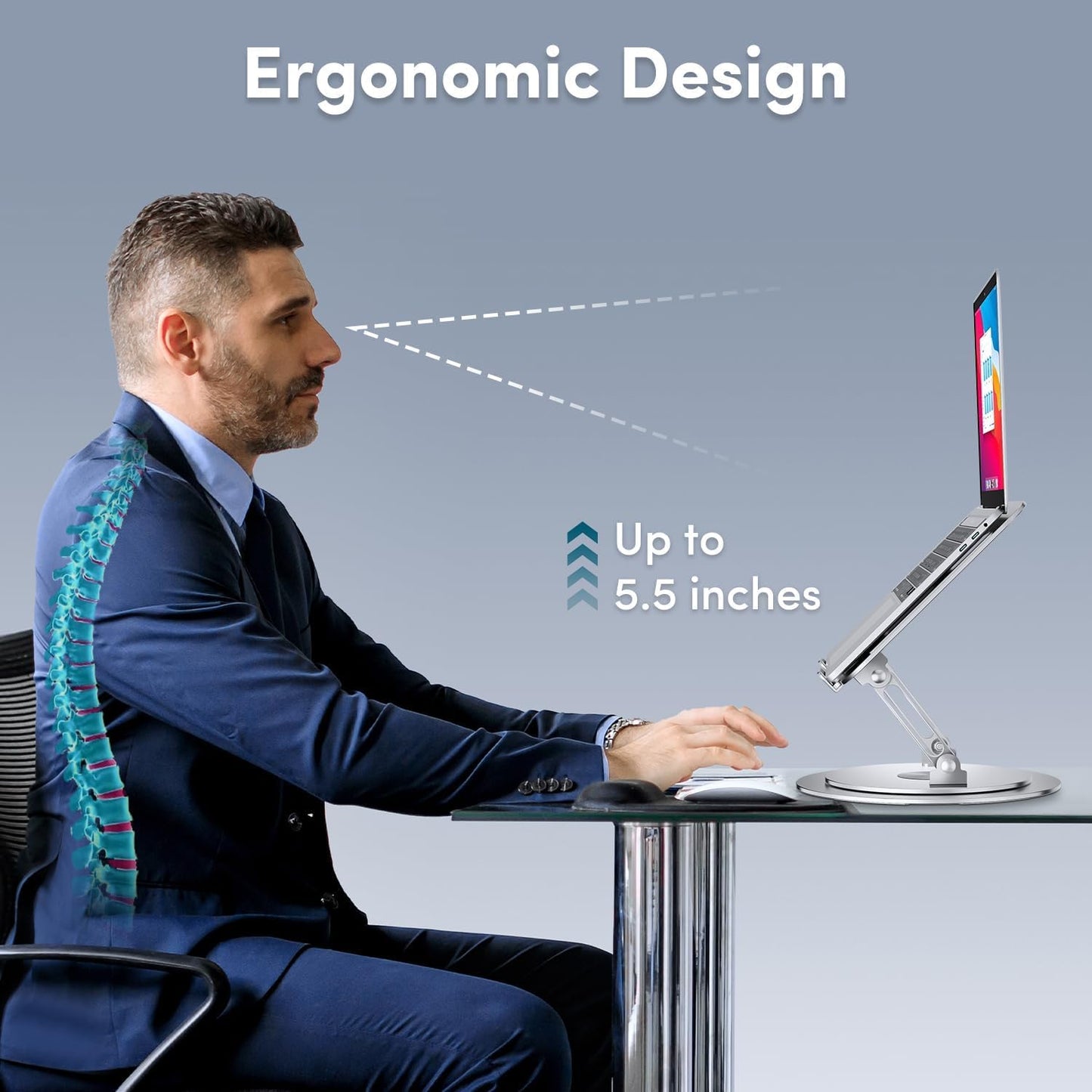 Lifelong Ergonomic Adjustable Laptop Stand for Desk - Height Up to 20" Portable Computer Laptop Riser Holder, Fits All MacBook Air & 10 15 17 Inches Laptops, Back to School Gift for Men & Women