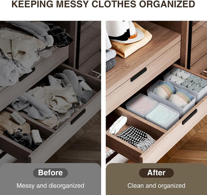 DIMJ Drawer Organizers Clothes, Dresser Organizer Bins for Baby Clothes,Underwear and Sock, Fabric Closet Organization and Storage Boxs, Drawer Dividers for Nursery, Clothing, Tie - 4 Pack, Beige