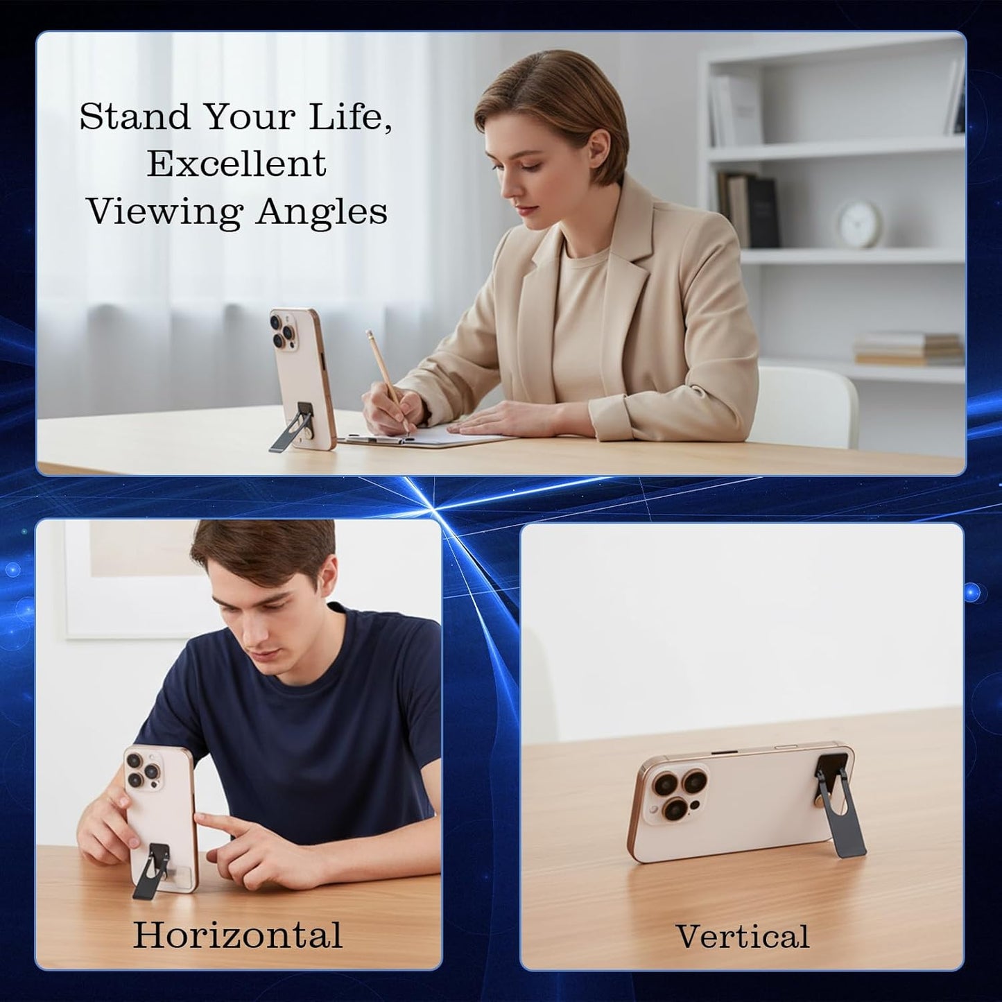 2 Pack Phone Kickstand Attachment, Kickstand for Phone Case 360° Rotating Cellphone Stand for Desk Vertical and Horizontal Placement Stand Ultra Thin Phones Holder Adjustable Angle Foldable