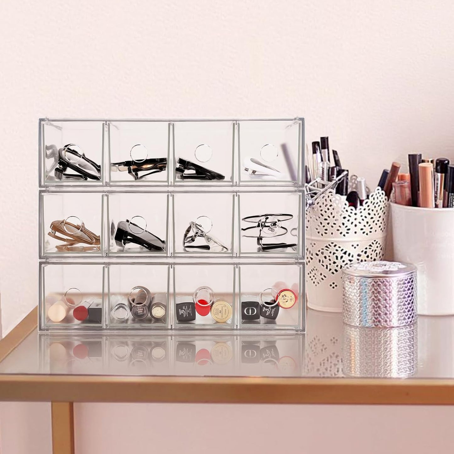 Stackable Organizer Acrylic Storage Drawers, Suitable for Desktop Storage, Office Supplies, Cosmetics, Stationery, Jewelry, Accessories (3)