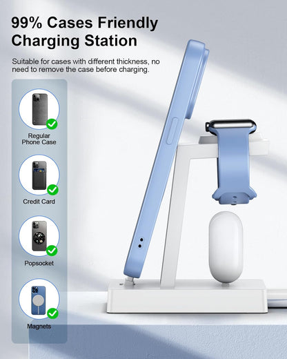 30W Fast Charging Station for Apple Devices - ADADPU 3 in 1 USB C Charger Stand for iPhone 17 16 15 Pro Max Plus & AirPods 4,Wireless Charger Dock Compatible with Apple Watch Ultra/10/9/8/7/6/5/4/3/SE