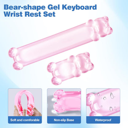 16.9inch Computer Keyboard Stand for Desktop, Gel Keyboard Wrist Rest Set for Ergonomic Typing, Comfort & Support for Office, Work, Gaming (Cute White Bear)