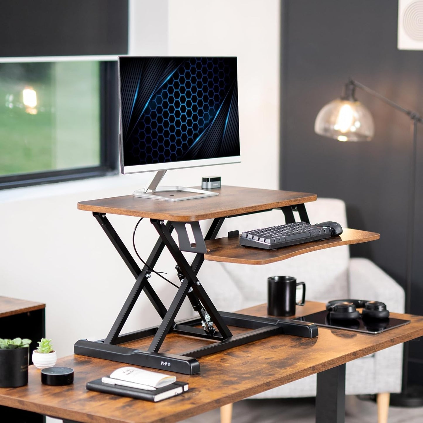VIVO 26 inch Desk Converter, K Series, Height Adjustable Sit to Stand Riser, Dual Monitor and Laptop Workstation with Keyboard Tray, Black, DESK-V026KB