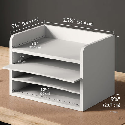 Ballucci 4-Tier Paper Organizer for Desk, Stackable Organizer Tray, Desk Storage Shelves, Stacking Letter Paper Tray Sorter for Classroom, Office, White