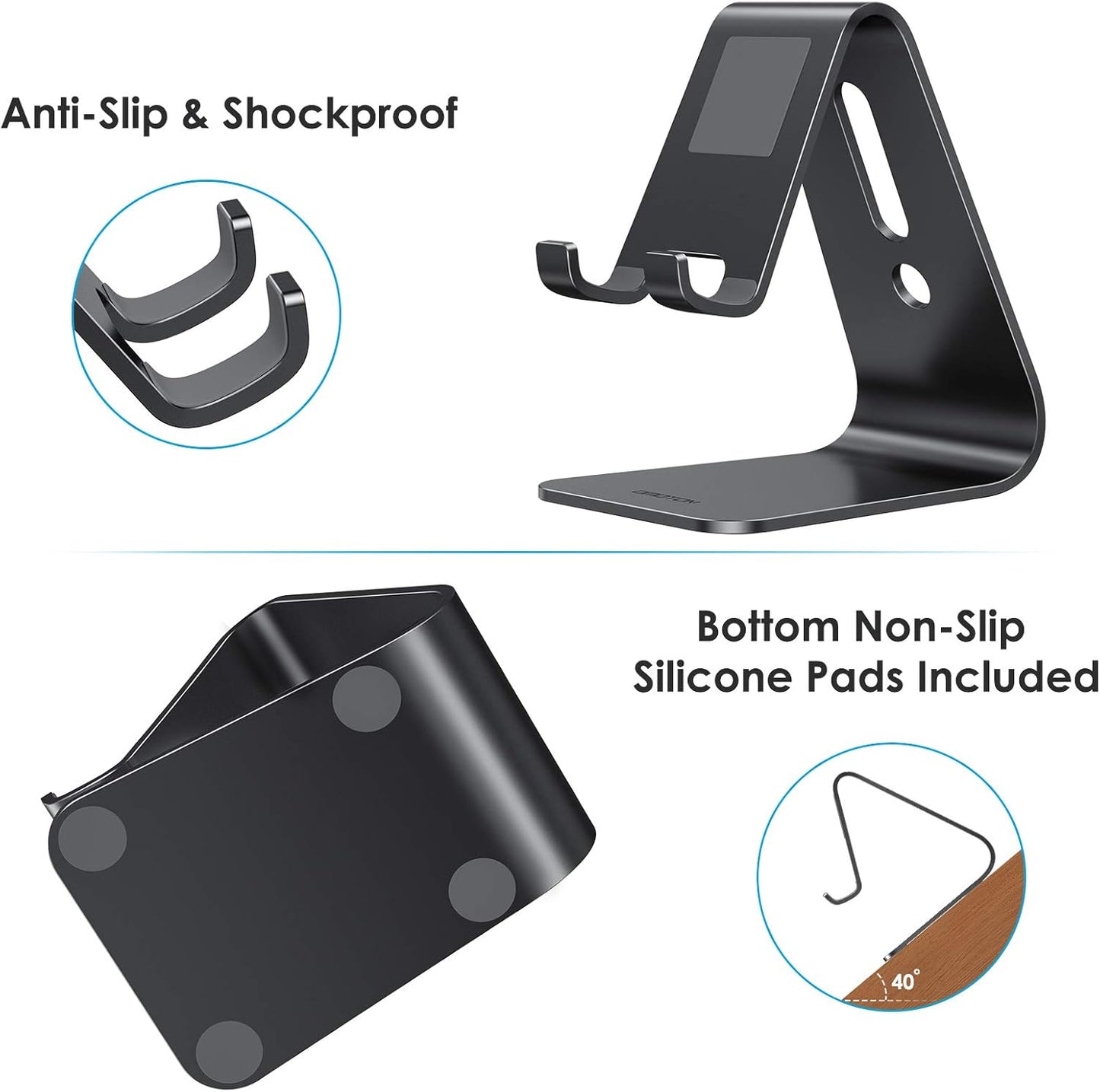 OMOTON Upgraded Aluminum Cell Phone Stand for Desk, C1 Durable Cellphone Dock with Protective Pads, Smart Stand Designed for iPhone17, 16/15/14/13 Pro Max Air, iPad mini, Android Phones,Rose Gold