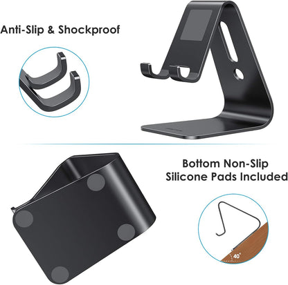 OMOTON Upgraded Aluminum Cell Phone Stand for Desk, C1 Durable Cellphone Dock with Protective Pads, Smart Stand Designed for iPhone17, 16/15/14/13 Pro Max Air, iPad mini, Android Phones,Rose Gold
