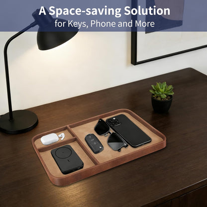 SITHON Valet Tray Trendy Organizer, Premium PU Leather Stylish and Organized Multifunctional Catchall Bedside Vanity Tray Nightstand Caddy Holder for Keys, Watch, Wallet, Jewelry and more (Black)