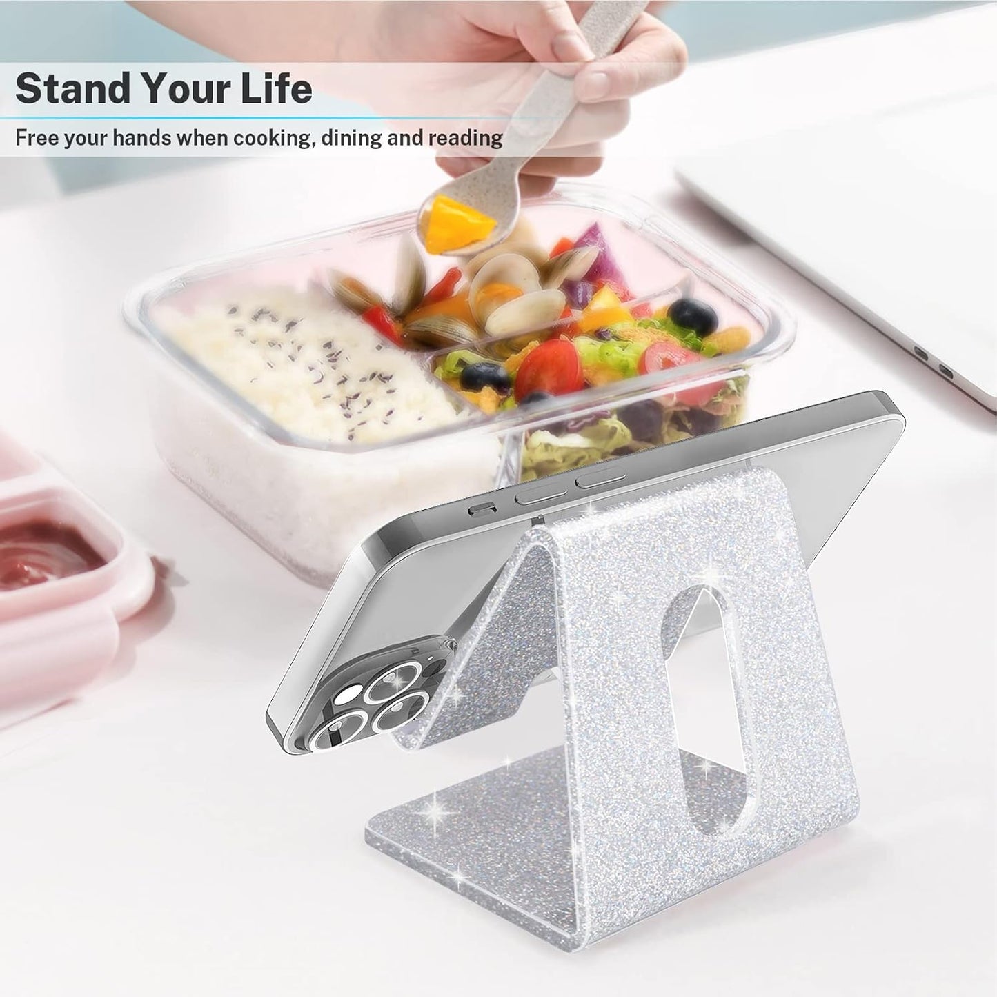 Crpich Acrylic Cell Phone Stand, Portable Clear Phone Stand for Desk, Compatible with Phone16 15 14 13 Pro Max Mini 12 11 Plus SE, Switch, Android Smartphone, Pad, Tablet, Desk Accessories