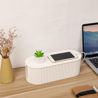 FABROK Cable Management Box with 10 Cable Ties, Organizer Box for Power Strips, Surge Protectors, Chargers, Adapters, TV Computer Wires Cable Hider Box for Home/Office (Small/White)