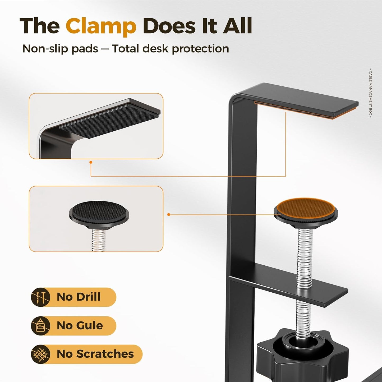 Under Desk Cable Management Tray White, Cinati Wire Organizers No Drill, Cable Tray with Clamp for Wire Management, Cord Organization Box for Office, Home - No Damage to Desk