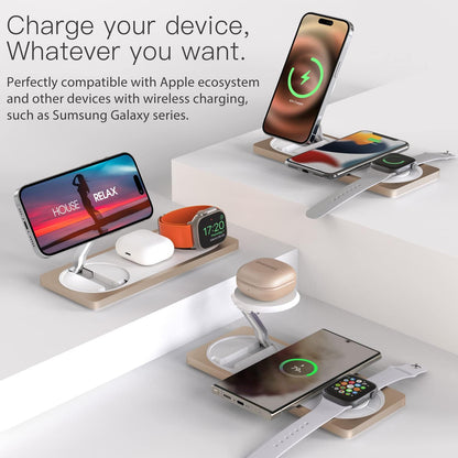 3-in-1 Charging Station for Apple Devices: Used for iPhone and Watch Charging Station with Magsafe Charger Stand, Wireless Charger for iPhone 17 Air 16 15 14 13 Series, Apple Watch Ultra, AirPods Pro