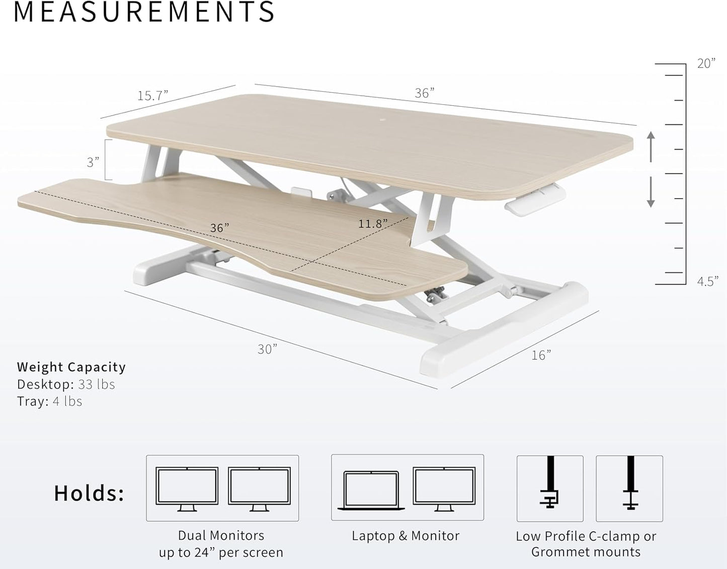VIVO 26 inch Desk Converter, K Series, Height Adjustable Sit to Stand Riser, Dual Monitor and Laptop Workstation with Keyboard Tray, Black, DESK-V026KB