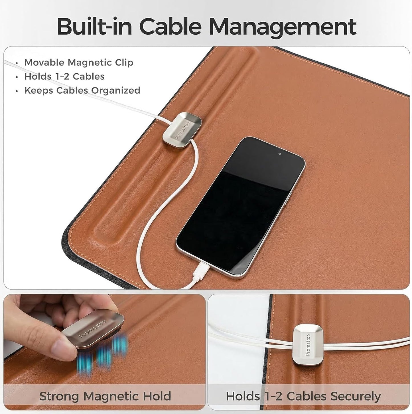 Desk Mat – Double-Sided Vegan Leather & Felt | Built-In Magnetic Cable Organizer & File Storage | Premium Workspace Pad for Office, Gaming & Creative Professionals-（Green）