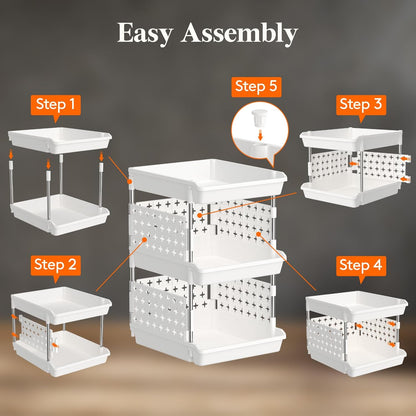 Lifewit Plastic Stackable Storage Baskets, 4 Tier Stacking Bins for Food and Clothes, Multifunctional Organizer for RV, Kitchen, Playroom, Pantry and Bathroom, 13.8"D x 11.8"W x 28.3"H, 1 Pack, White