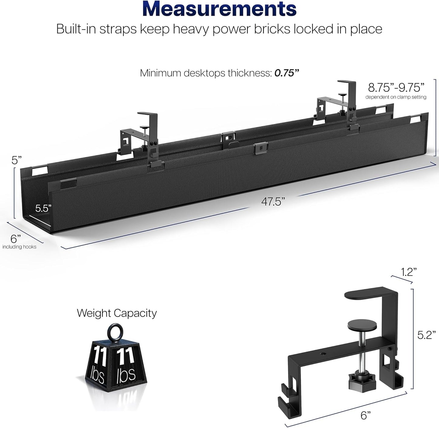 VIVO Clamp-on Under Desk 31 inch Fabric Cable Management Tray, Wire Concealer, Power Strip Storage, Workspace Organization, Easy Fold Down Access, Black, DESK-AC31F-C