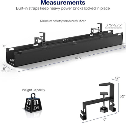 VIVO Clamp-on Under Desk 31 inch Fabric Cable Management Tray, Wire Concealer, Power Strip Storage, Workspace Organization, Easy Fold Down Access, Black, DESK-AC31F-C