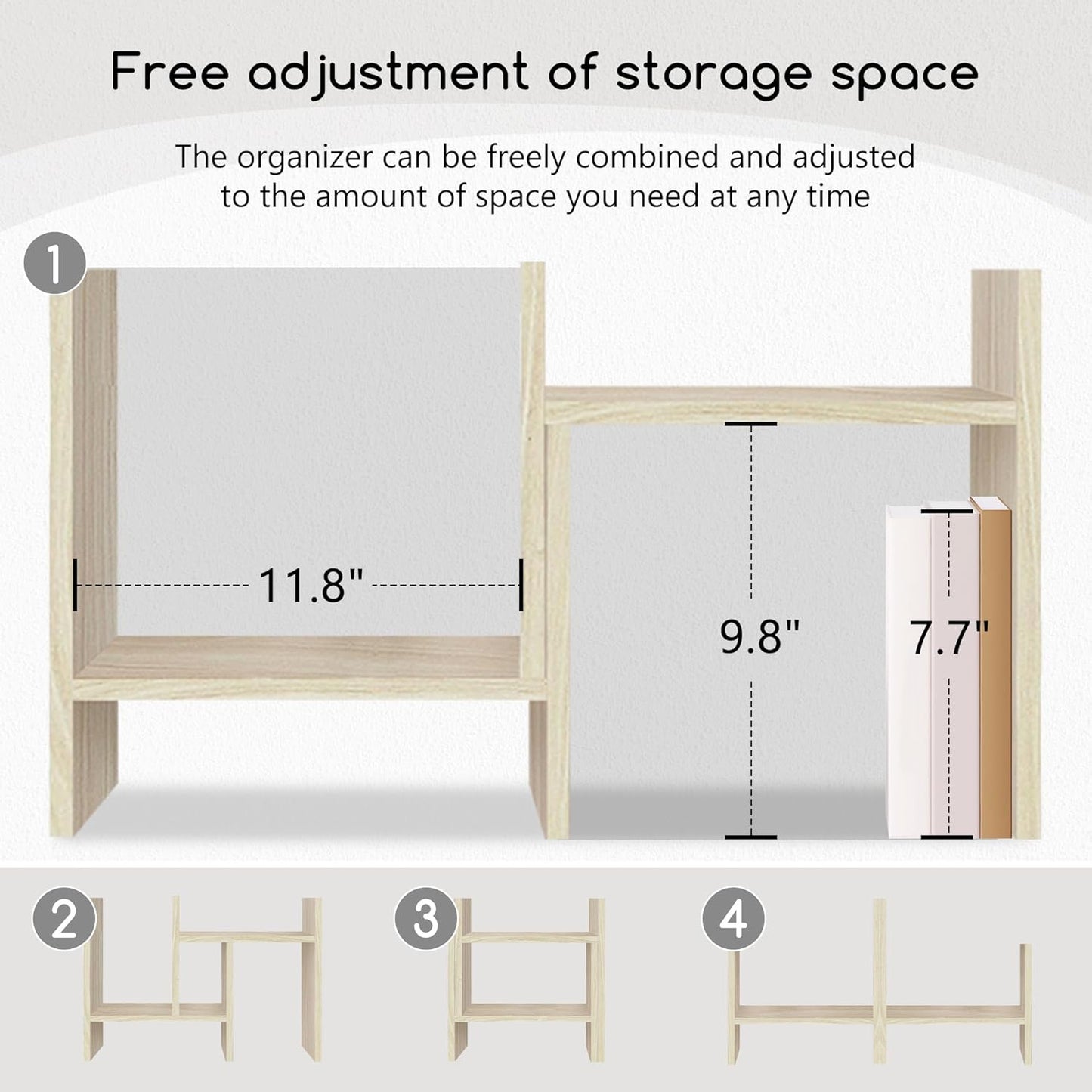 Jerry & Maggie Desktop Organizer Office Storage Rack Adjustable Wood Display Shelf Free Style Double H, Multi-Functional Mini Bookshelf for Desk Natural Stand (Natural Wood Tone)