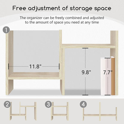 Jerry & Maggie Desktop Organizer Office Storage Rack Adjustable Wood Display Shelf Free Style Double H, Multi-Functional Mini Bookshelf for Desk Natural Stand (Natural Wood Tone)