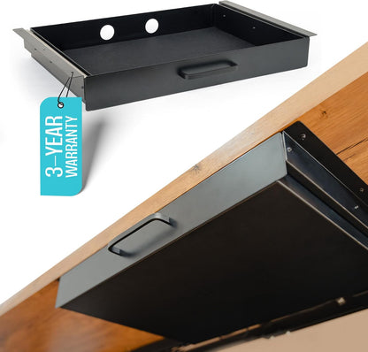 Under Desk Drawer Slide Out Attachment - Carbon Steel Undermount Table Drawer with Cable Management, Pull Out Add-On Storage for Office & Standing Desks (13" x 8" x 2.8")