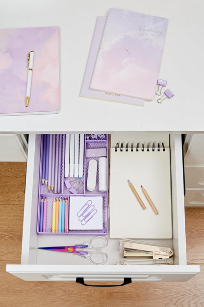 Annova Desk Drawer Organizer Tray for Office Organization - Metal Mesh - Storage Tray with Dividers for Pens, Desktop Accessories, Bathroom, Kitchen, Makeup and Office Supplies (Small, Gold)