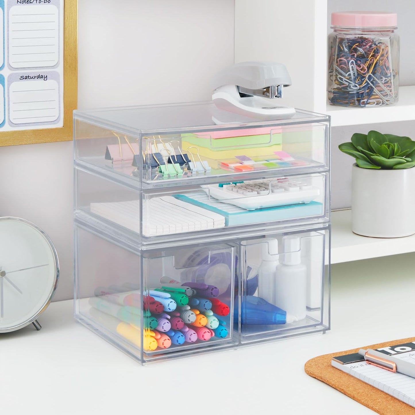 STORi Chloe Space-Saving Clear Drawer Organizer (4 Wide Drawers) Sort Office, Kitchen, Beauty Supplies, Makeup, Pens, Jewelry, Stationary, Made in USA