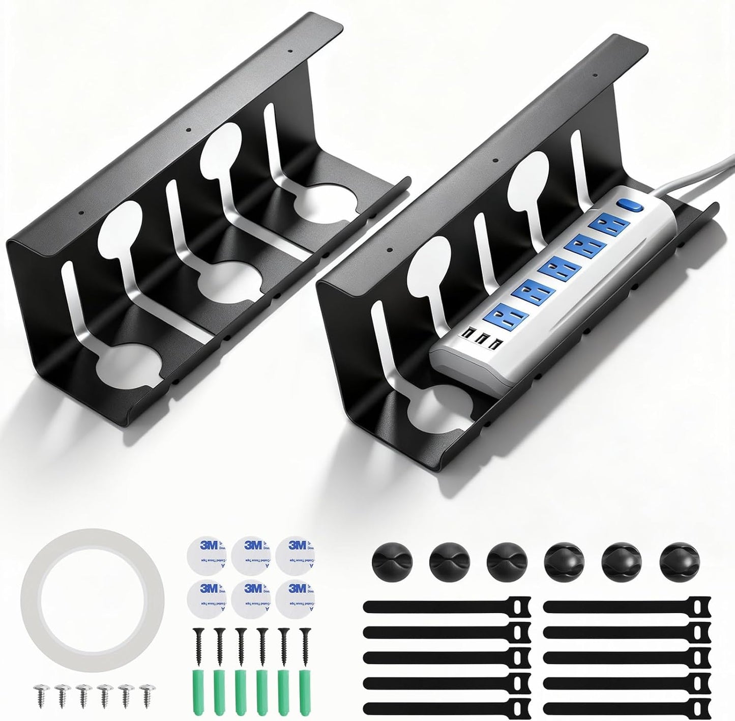 Under Desk Cable Management, 2 Pack 17" Cable Tray Organizer, No Drill or Screw Mount, Standing Desk Cable Management, Cord Organizer, White