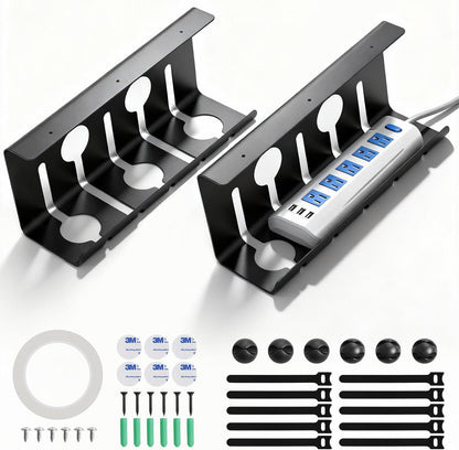 Under Desk Cable Management, 2 Pack 17" Cable Tray Organizer, No Drill or Screw Mount, Standing Desk Cable Management, Cord Organizer, White