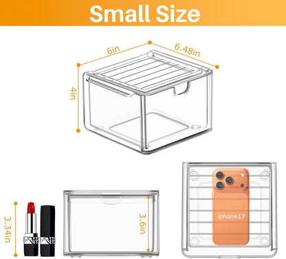 caktraie 6 Pack Small Stackable Stroage Drawers, Acrylic Bathroom Makeup Organizer, Plastic Storage Bins For Vanity, Undersink, Kitchen Cabinets, Pantry, Home Organization
