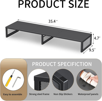 Dual Computer Monitor Stand Riser, Desk Organizers and Accessories, Printer & TV Stand, Desk Shelf, Office Desk Accessories & Desktop Workspace Organizer for Office Supplies, Black