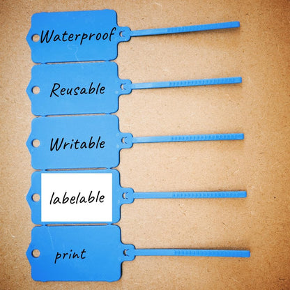 100pcs Reusable Blank Plastic Tags Ties Key Tags 1.45"*2.48" Serrated Tension Sealing Strap with Large Label Plastic Tie Mark Label Waterproof Hang Sign Write on Tag (Red, 100pcs)