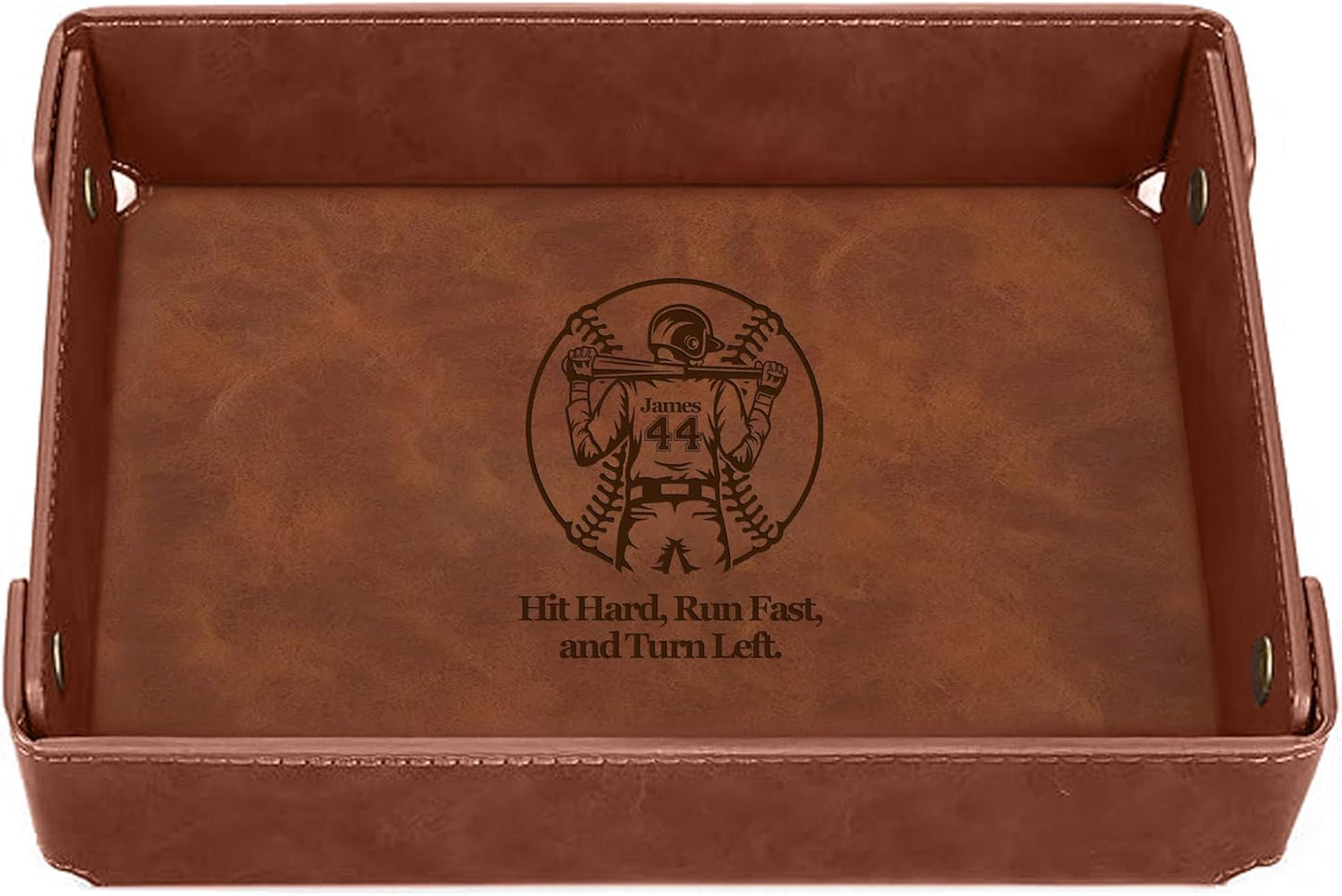 Engraved Leather Valet Tray for Men – Personalized Catchall with Custom Name for Desk, Dresser, Nightstand – Men's Organizer Tray for Keys, Wallet, Jewelry, Personalized Gift for Home, Office - Coffee