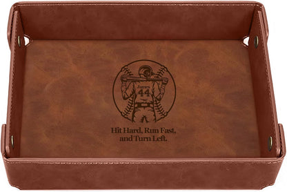 Engraved Leather Valet Tray for Men – Personalized Catchall with Custom Name for Desk, Dresser, Nightstand – Men's Organizer Tray for Keys, Wallet, Jewelry, Personalized Gift for Home, Office - Coffee
