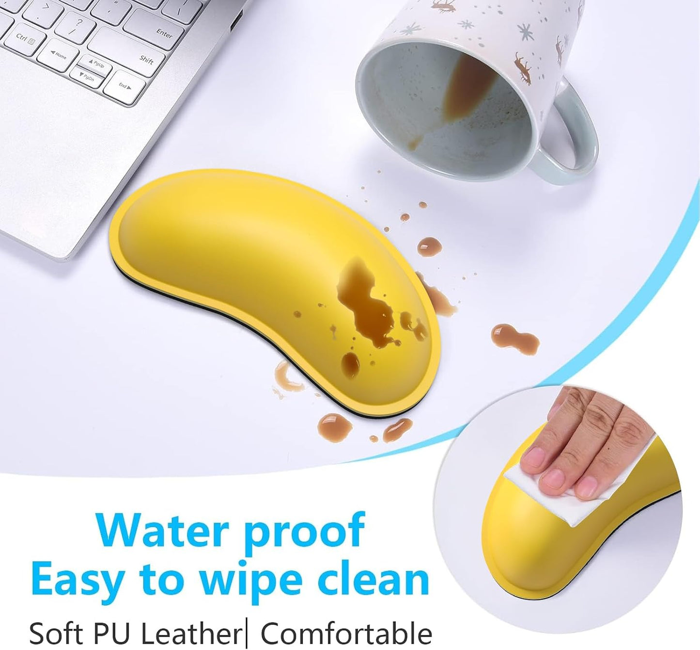 Dapesuom Keyboard Wrist Rest Set, Cute PU Leather Wrist Cushion for Computer Keyboard and Mousepad, Memory Foam Mouse Pad Rests Support with Non-Slip Base for Typing Pain Relief Laptop, Colonial White