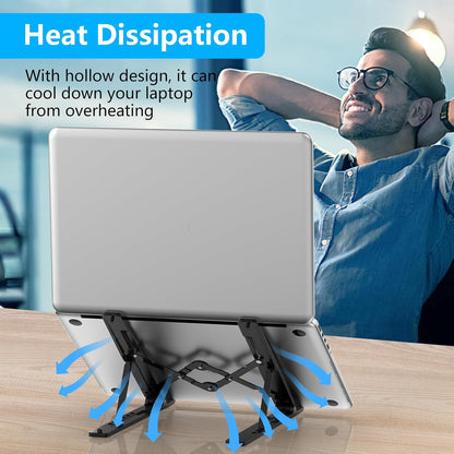 Adjustable Laptop Stand, Portable Laptop Riser for Desk, ABS+Silicone Foldable Ventilated Cooling Notebook Holder Stand for 10-15.6” Laptops, Tablets