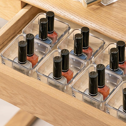 25 Pcs Clear Drawer Organizers 3 x 3 x 2 Inch Stackable Makeup Storage Bins Clear Container Dividers Small Vanity Desk Drawer Organizers for Kitchen Bedroom Office